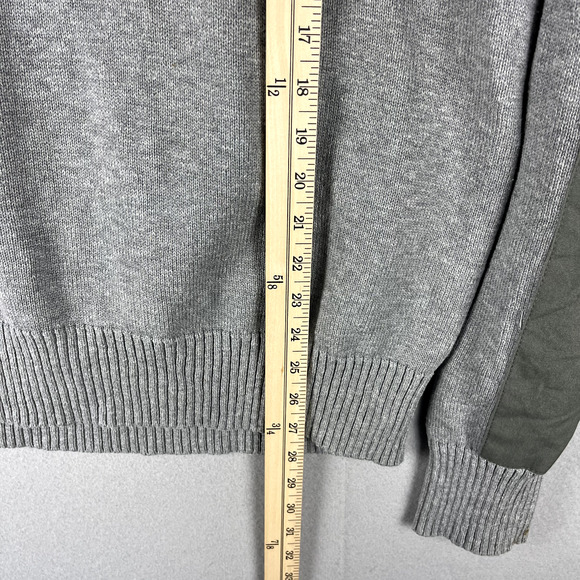 Banana Republic Shawl Collar Sweater Mens Large Gray Elbow Shoulder Patch Cotton - Picture 9 of 16